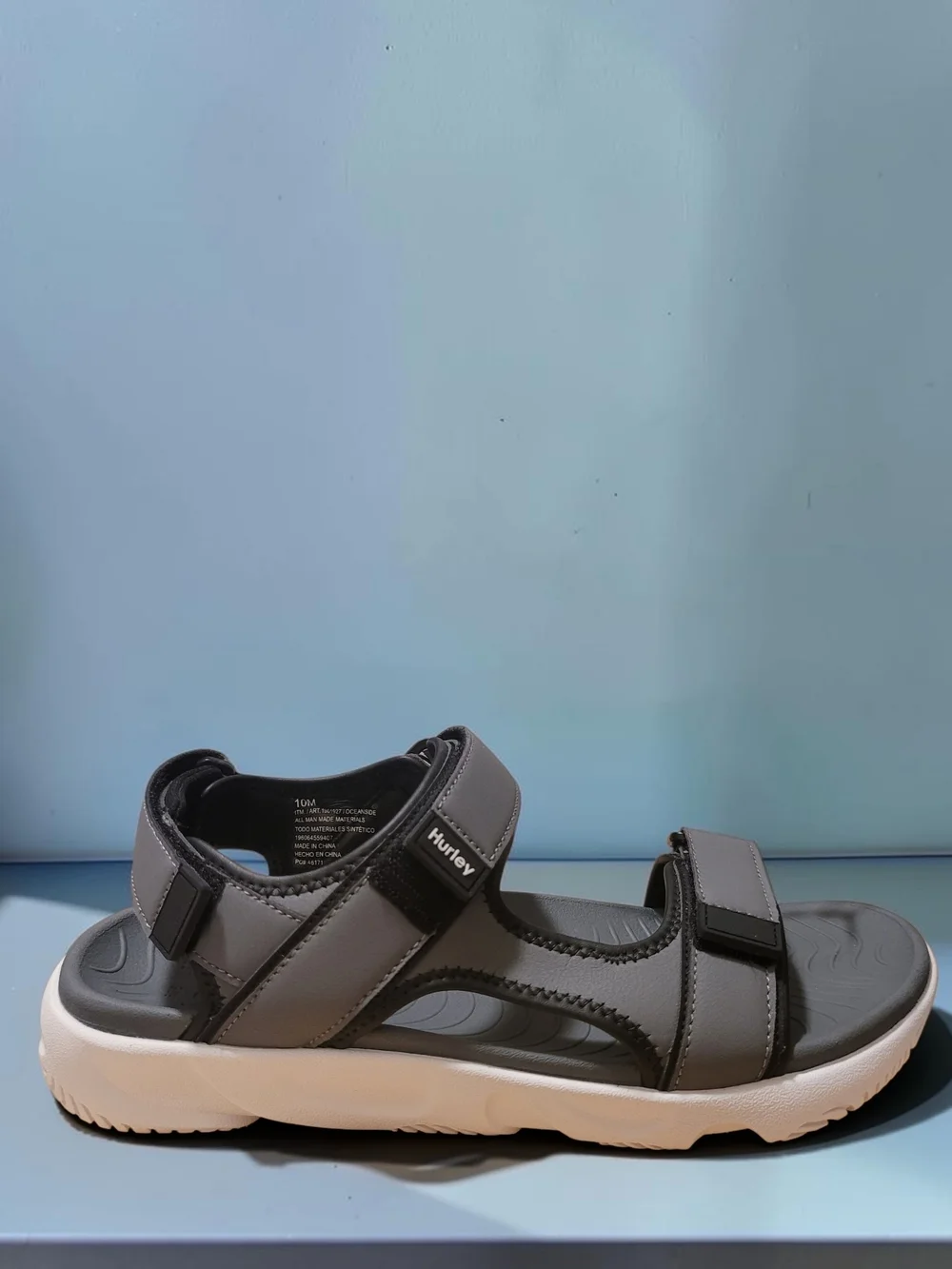 Hurley Men’s Gray and White Sport Sandal with Adjustable Straps